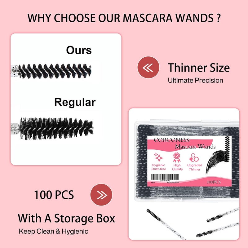 Corconess 100Pcs Mini Spoolies For Eyelash Extensions,Disposable Lash Spoolies Micro Eyebrow Brush Eyelash Spoolies Mascara Wands Lash Tech Supplies - Image 2